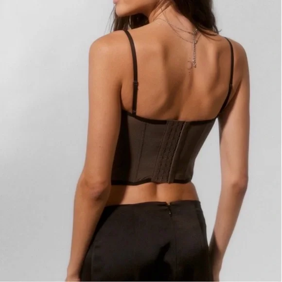 Urban Outfitters Out From Under Modern Love Corset Top Black Tan Lace Trim - Picture 3 of 10
